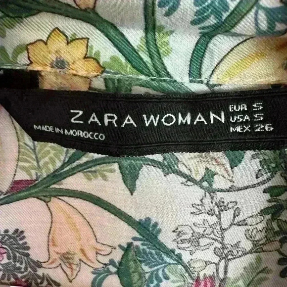 Zara Bow Top Blouse Silk Blend Floral Pattern Sz S - Picture 5 of 9